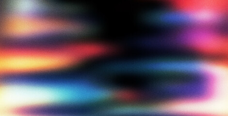 Vibrant rainbow, orange blue teal white psychedelic grainy gradient color flow wave on black...