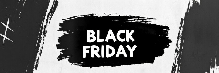 Black friday banner with rough, textured brush strokes creating a grungy effect, blank space for text,  retail, Black friday,  shopping