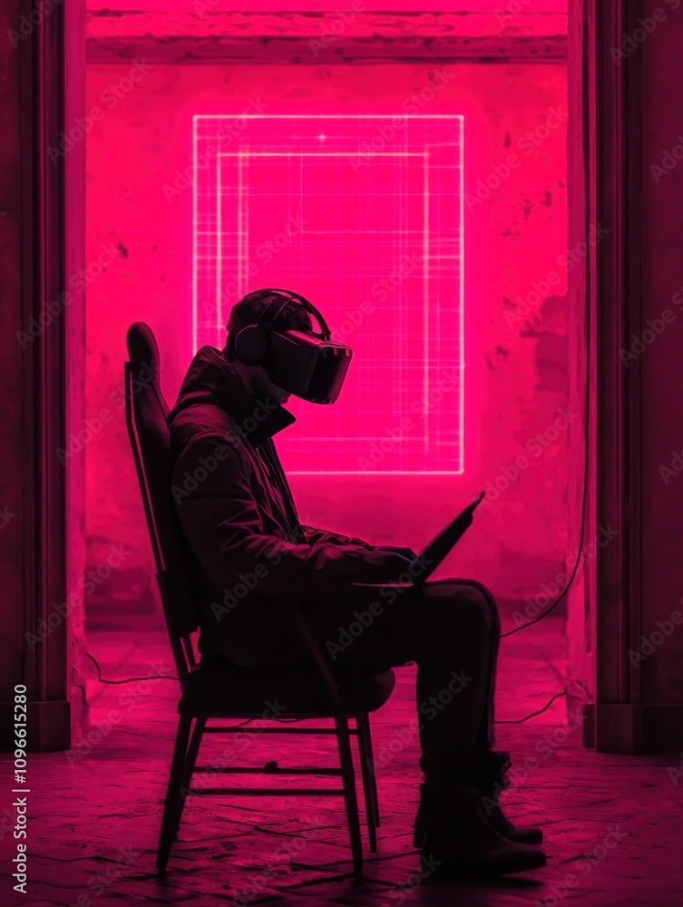 Poster virtual reality experience digital space image art futuristic environment side view ai technology ex