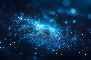 Glowing Digital Fingerprint with Blue Light in Cybersecurity and Identity Verification Concept