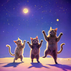 Cosmic Cat Dance: Whimsical Night in the Stars