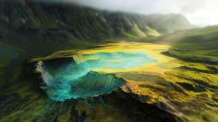 Vibrant geographical landscape with glowing feature