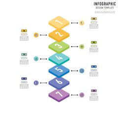 Rectangular isometric infographic template or element with 7 step, process, option, colorful rectangle, bar, column, arrow, minimal style, slide