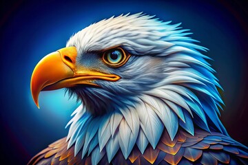 Obraz premium Captivating Macro Photography of a Majestic Bald Eagle Head Against a Stunning Blue Background Showcasing Intricate Feather Details and Vivid Colors