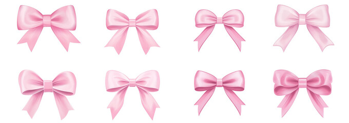 Set of Pink Ribbon Bows Isolated on Transparent Background