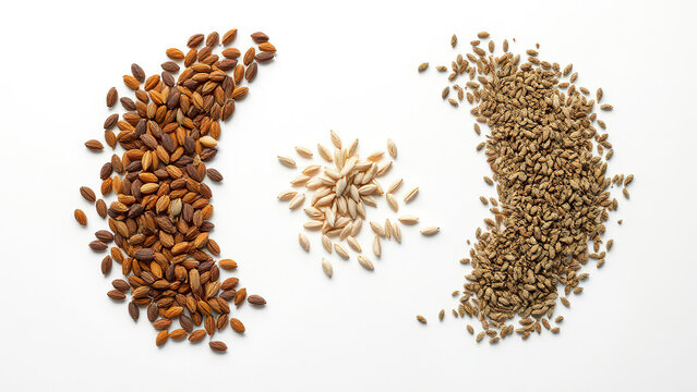 Top view of zira cumin jeera seeds arranged in a circle on white backdrop, organic, circle, top view, flavor, arranged