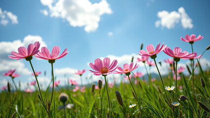 Vibrant crepis biennis blossoms in a picturesque meadow setting, natural world, rays of sunlight