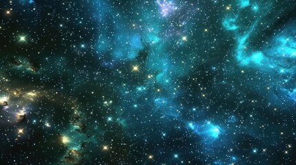 Fototapeta premium A vast expanse of space filled with twinkling stars and swirling nebulae in shades of blue and green.