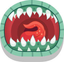Scary green monster with sharp teeth and a menacing tongue roars in a threatening manner, perfect for halloween or fantasy designs