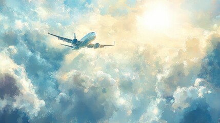 Naklejka premium Abstract Digital Painting of Flight in Dynamic Clouds