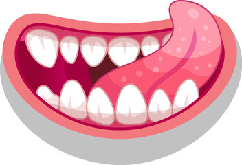Playful cartoon mouth with teeth, tongue, and lips, licking lips with a silly smile. Perfect for humor, stickers, emojis, and party themes