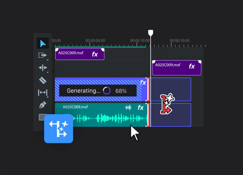 Expand the Video on the Timeline. Generating button. Increase the Duration of the Footage. Vector illustration