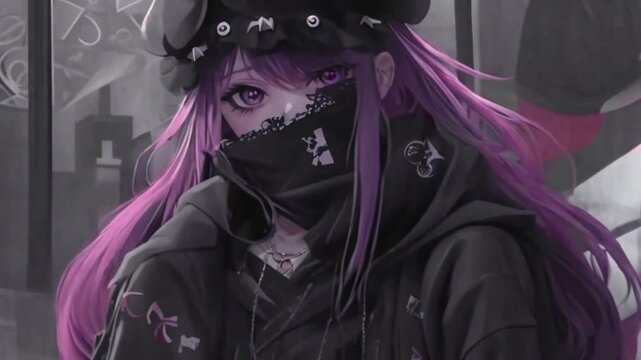 Portrait of a Anime Goth Girl with purple hair