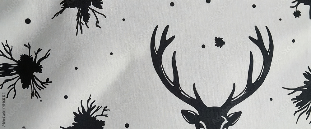 Poster a rug with two deer on it and a rabbit. the deer are in the middle of the rug and the rabbit is on t