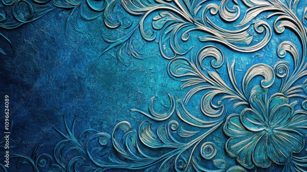 Poster elegant blue gradient with soft luminous reflections and intricate patterns, exuding modern elegance