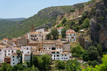 Panoramic view of the beautiful village of Chulilla and its white houses, Valencia, Spain.