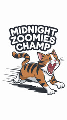 A cartoon-style sticker of a cat with its mouth open, as if it is screaming and running.