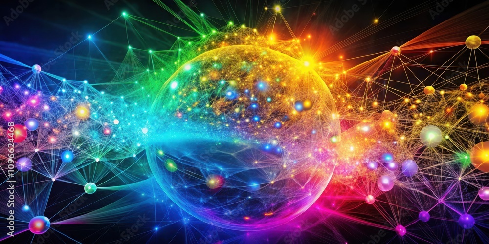 Poster abstract interconnected network of light and color, representing a global system of communication an