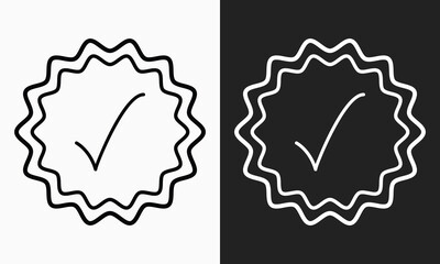 Check mark icon set with editable strokes. Accepted,Approved and certified icon,Approval vector icon. Approved stamp or medal. Certificate symbols isolated on black and white background.