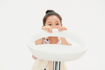Lively and cute little Chinese girl on white background  child 