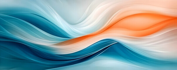 Abstract 3D Flowing Waves Background in Teal, Orange, and White