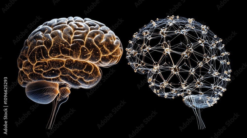 Poster human brain compared to neural network structure