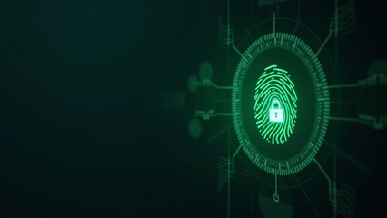 Fingerprint Scanner Interface with Padlock Icon for Biometric Security in Soft Green Lighting