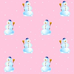 Christmas seamless pattern with snowmans