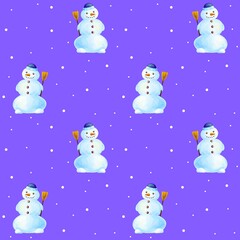 Christmas seamless pattern with snowmans