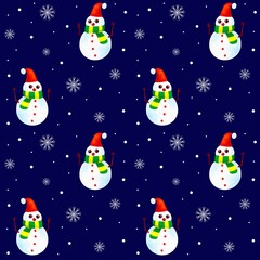 Christmas seamless pattern with snowmans