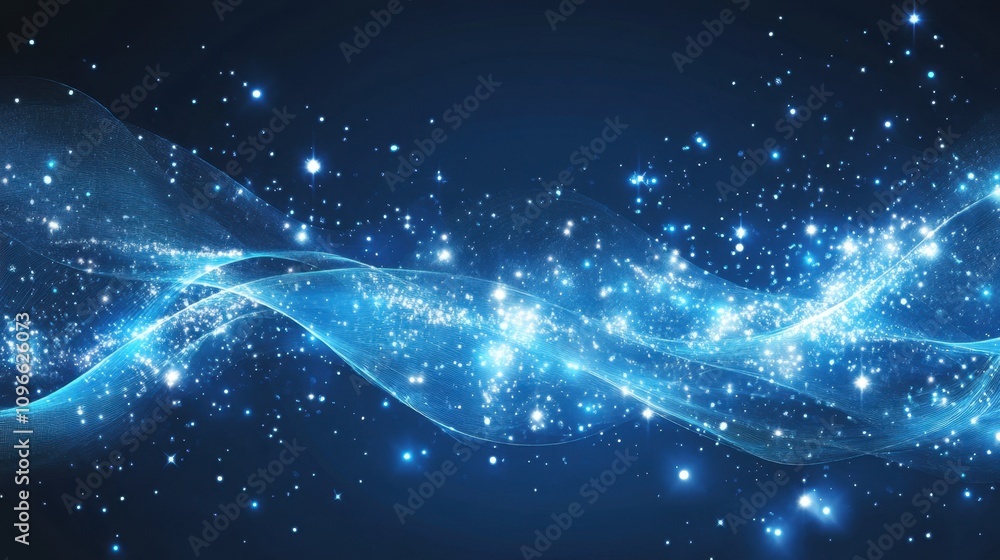 Poster luxurious abstract blue background featuring soft waves and glowing patterns, creating a tranquil vi