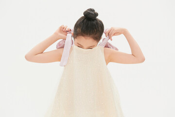 Lively and cute little Chinese girl on white background  child 