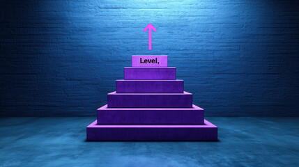 Four tiered pyramid training diagram with purple boxes, illustrating levels of progression. design emphasizes growth and achievement in visually striking manner