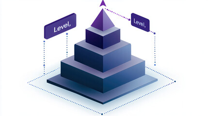 3D pyramid infographic with four purple levels, illustrating hierarchy and structure. design conveys sense of organization and clarity
