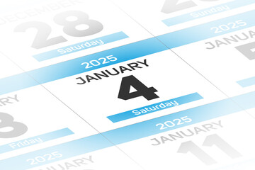 Fototapeta premium 4 January 2025 year date calendar day illustration