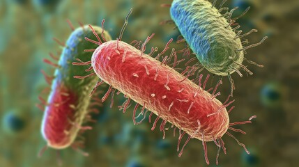 Fototapeta premium Microscopic view of bacteria showcasing their structure and features.