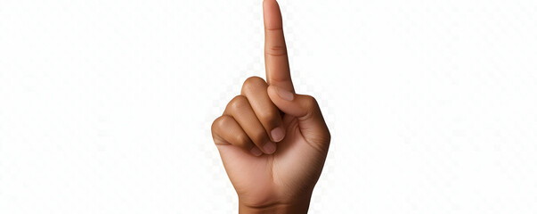 Close-up of a Brown Hand Gesturing Number One, Isolated on Transparent Background