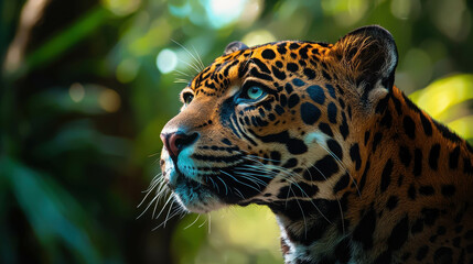 Close-Up View of a Majestic Jaguar in Lush Green Jungle Setting