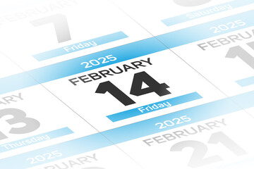 14 February 2025 year date calendar day illustration