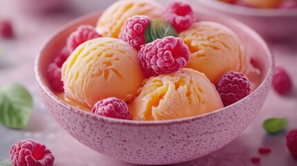 Gorgeous Mango Sorbet with Raspberries - A Summertime Delight
