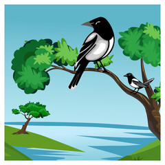 Peaceful Bird and Nature Landscape Vector Design