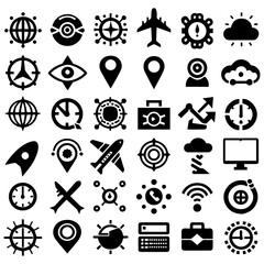 Navigation icons set featuring essential symbols like arrows, maps, pins, compasses, and location markers, designed to guide users through directions, routes, and destinations, perfect for apps.