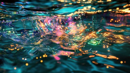 Fototapeta premium Digital art of water with circuits
