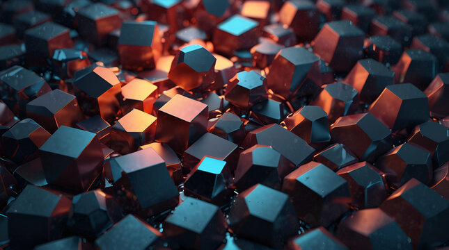 Geometric blocks and abstract shapes, 3D render - Desktop background - Generative AI