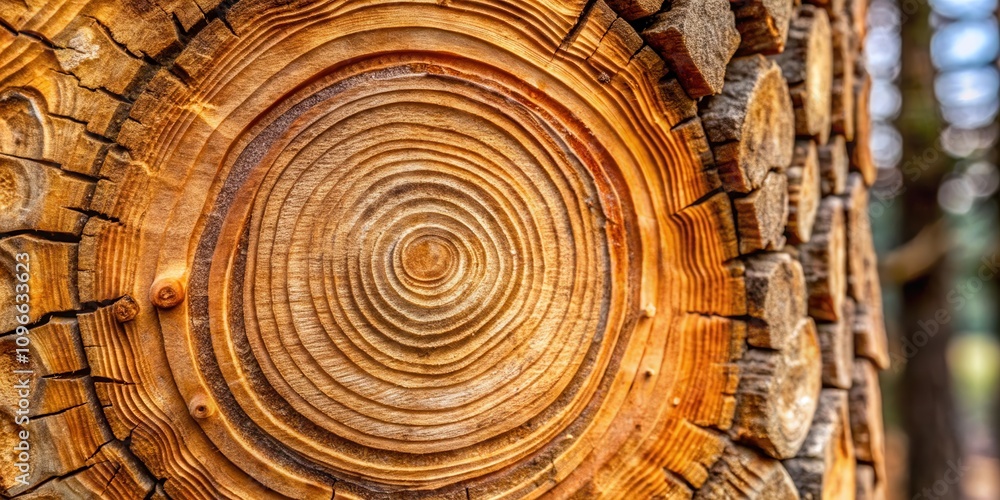 Aufkleber A close-up of a tree trunk, revealing a intricate pattern of concentric rings and irregular cracks, showcasing the natural beauty of wood grain