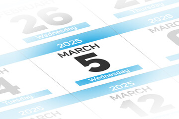 5 March 2025 year date calendar day illustration5 