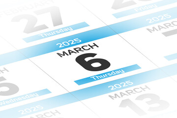 6 March 2025 year date calendar day illustration