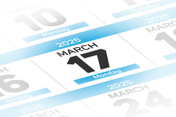 17 March 2025 year date calendar day illustration