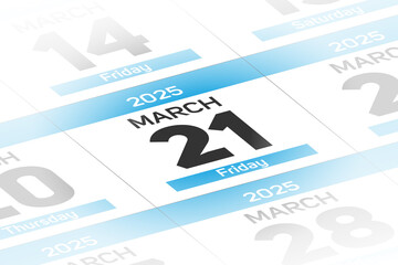 21 March 2025 year date calendar day illustration