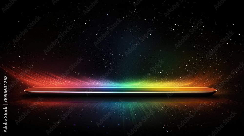 Poster a sleek, futuristic horizontal bar emits vibrant colors against a dark backdrop, creating a captivat